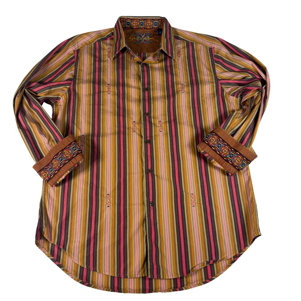 Robert Graham Striped Button Down Shirt Mens Long Sleeve Embroidered Doby Stripe
